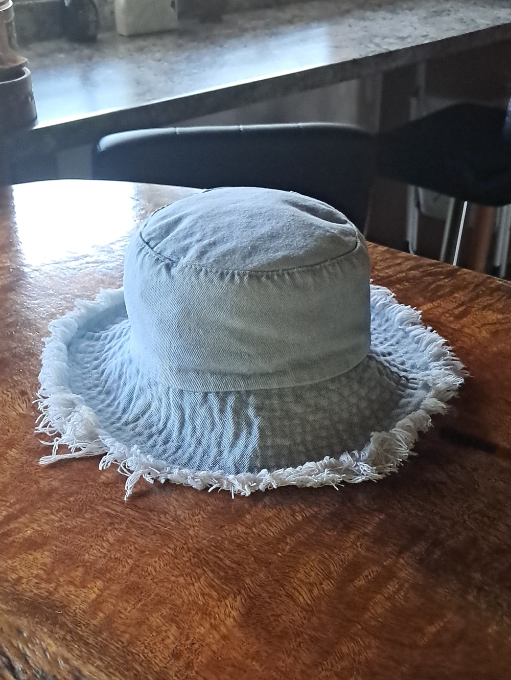 Frayed Brim Light Denim Bucket Hat